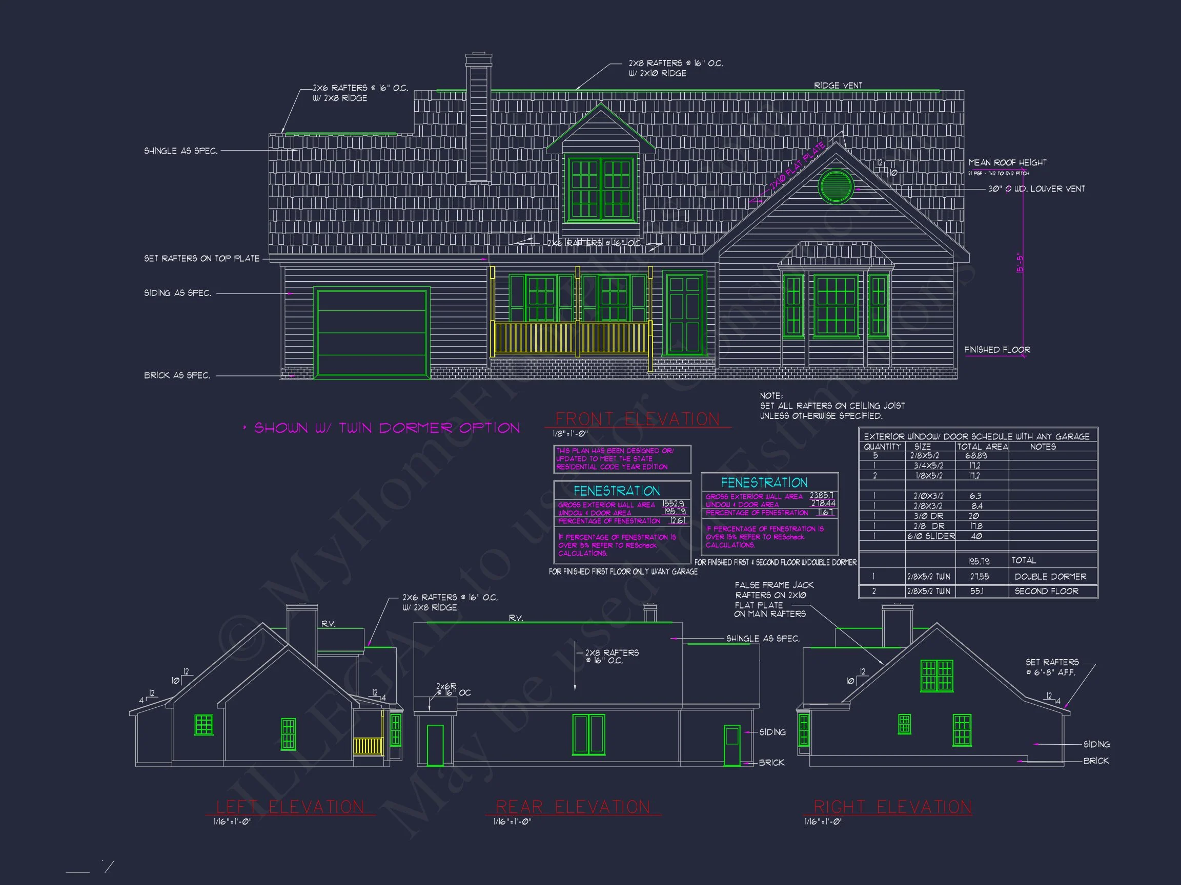Cape Cod Home Plan - 3-Bed, 2-Bath, 1,850 SF 4 Beautiful 2-Story house Plan with CAD Designs and Blueprint