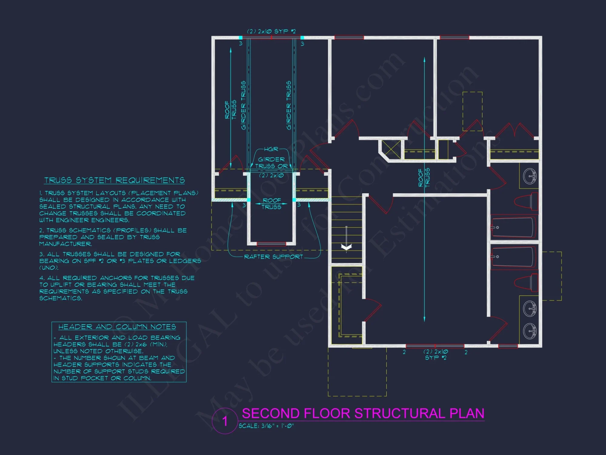Two-Story 3-Bedroom Traditional house Plan with 2-Car Garage (1875 sq ft)