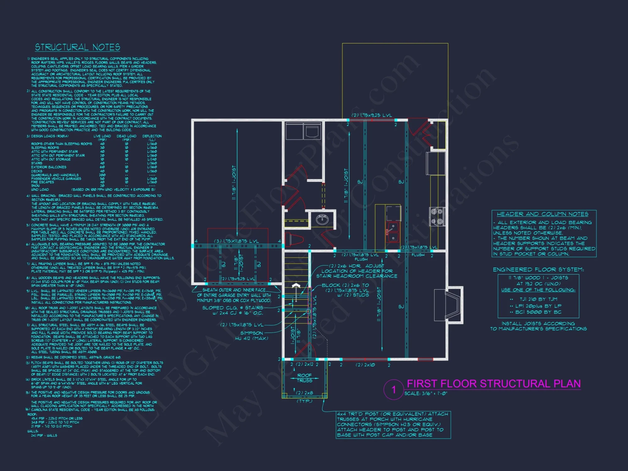 Two-Story 3-Bedroom Traditional house Plan with 2-Car Garage (1875 sq ft)