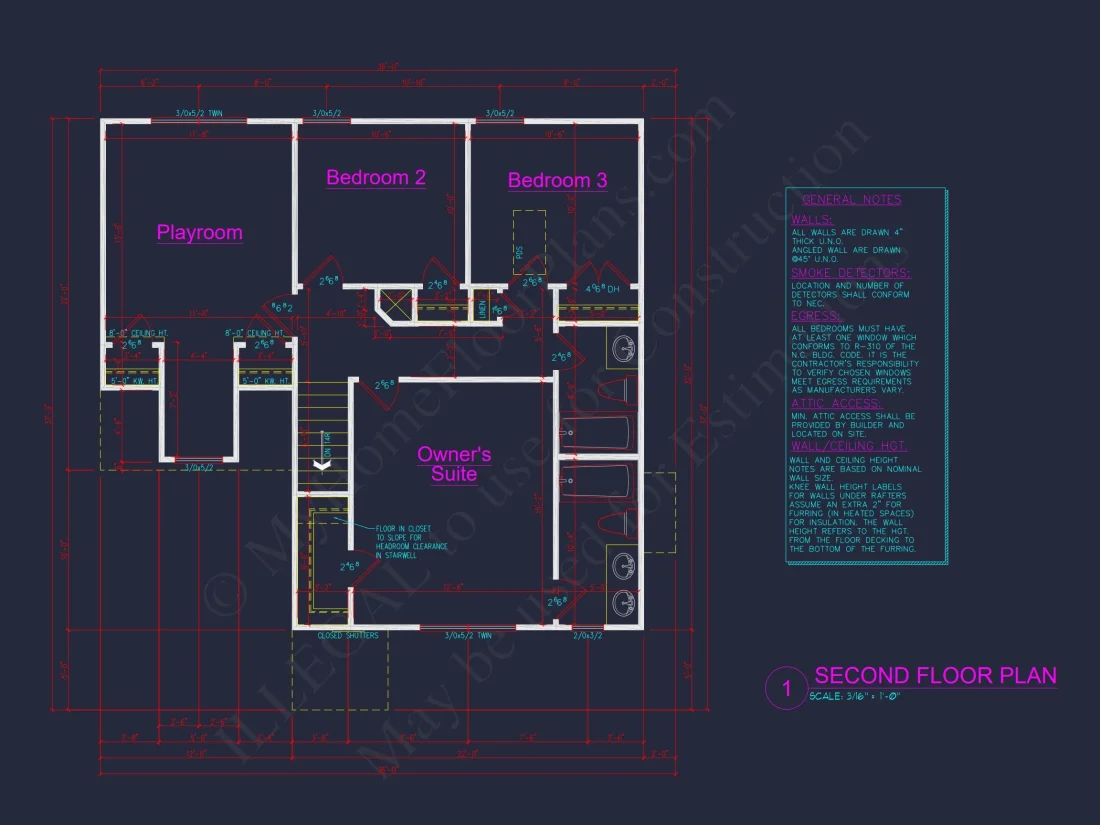 Two-Story 3-Bedroom Traditional house Plan with 2-Car Garage (1875 sq ft)