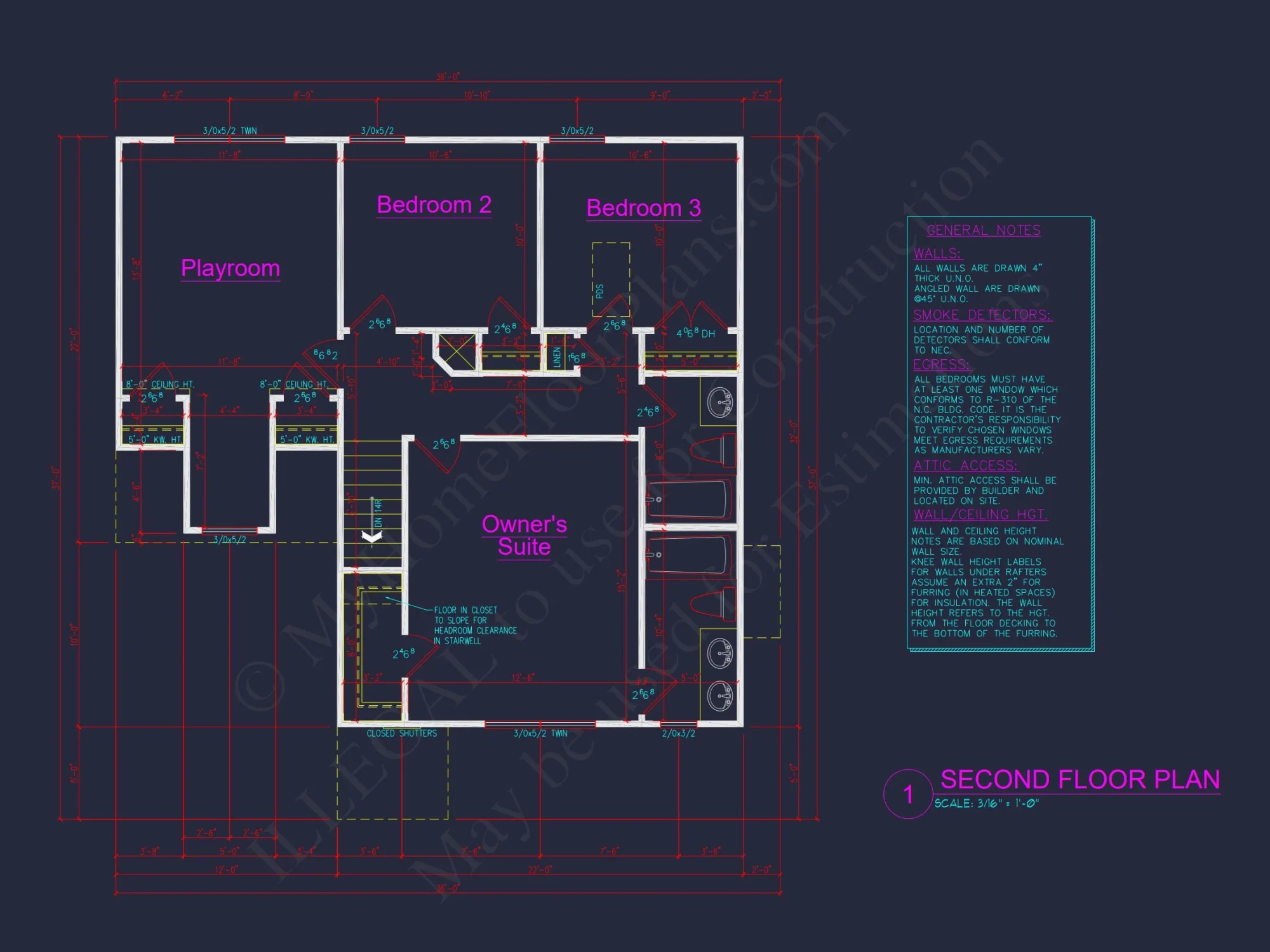 Two-Story 3-Bedroom Traditional house Plan with 2-Car Garage (1875 sq ft)