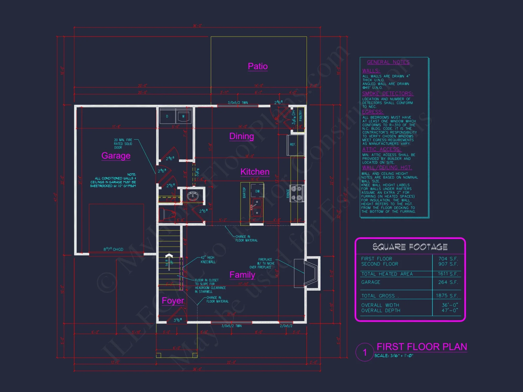 Two-Story 3-Bedroom Traditional house Plan with 2-Car Garage (1875 sq ft)