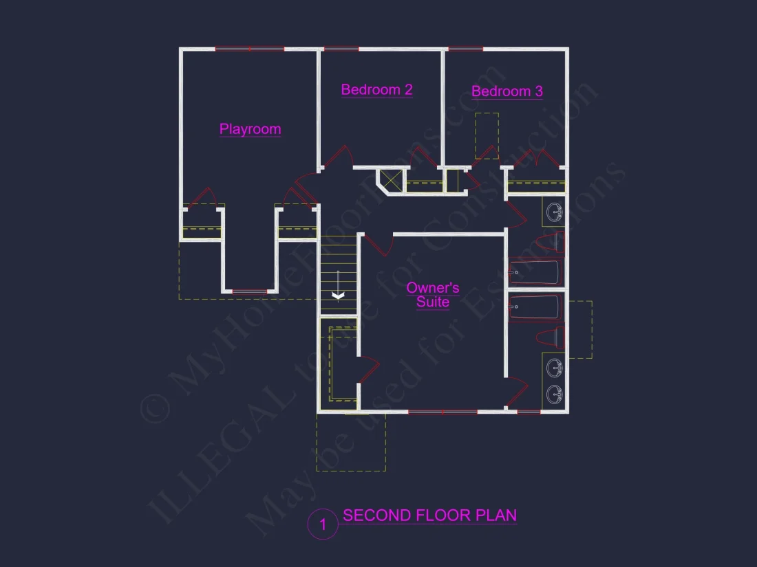 Two-Story 3-Bedroom Traditional house Plan with 2-Car Garage (1875 sq ft)