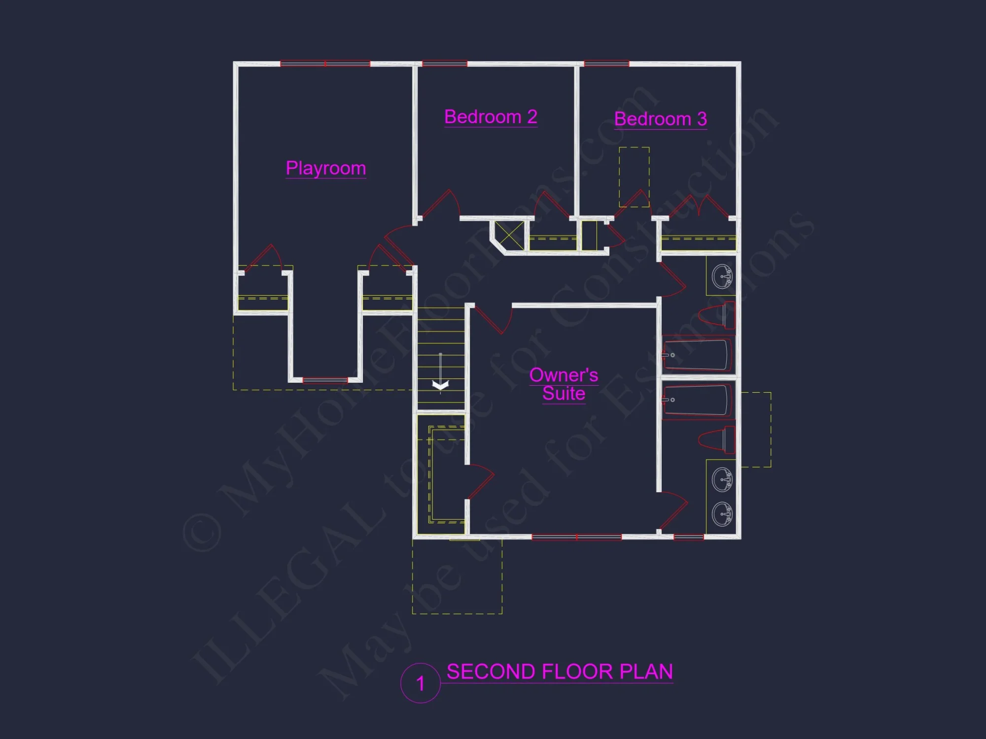 Two-Story 3-Bedroom Traditional house Plan with 2-Car Garage (1875 sq ft)