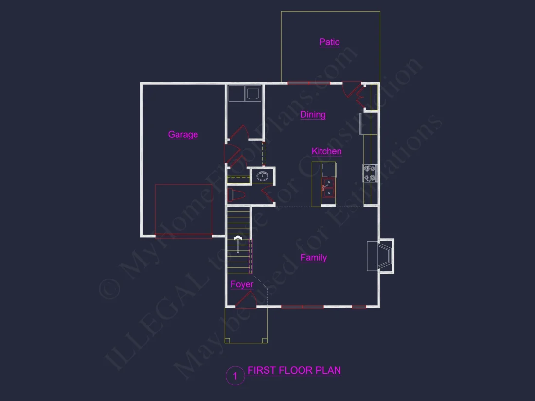 Two-Story 3-Bedroom Traditional house Plan with 2-Car Garage (1875 sq ft)