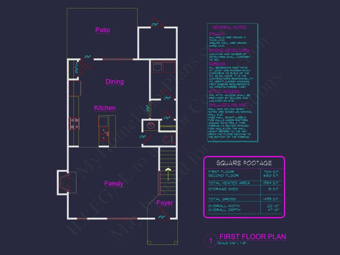 2-Story 3-Bedroom house Plan with Patio - 1384 Sq Ft