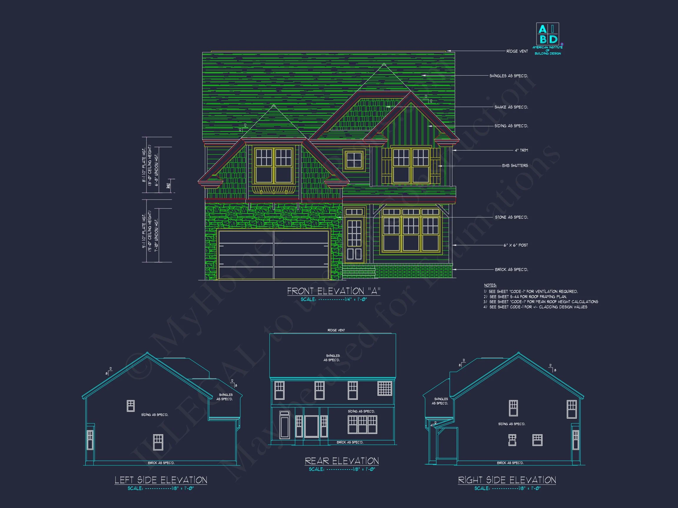 9-1463 HOUSE PLAN - 2 Story 3 Bed, 3 Bath House Plan & Blueprint Design | 2412 Sq Ft 5 2 Story 3 Bed, 3 Bath house Plan & Blueprint Design