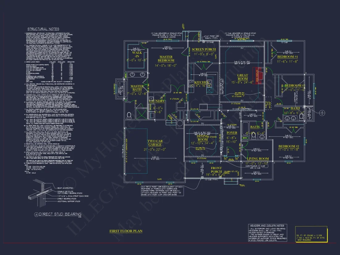 Traditional Ranch house Plan - 2539 Sq Ft - 4 Bed, 3 Bath - Blueprint & CAD Designs