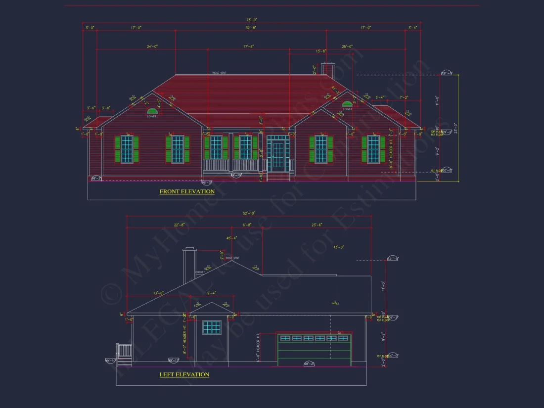Traditional Ranch house Plan - 2539 Sq Ft - 4 Bed, 3 Bath - Blueprint & CAD Designs