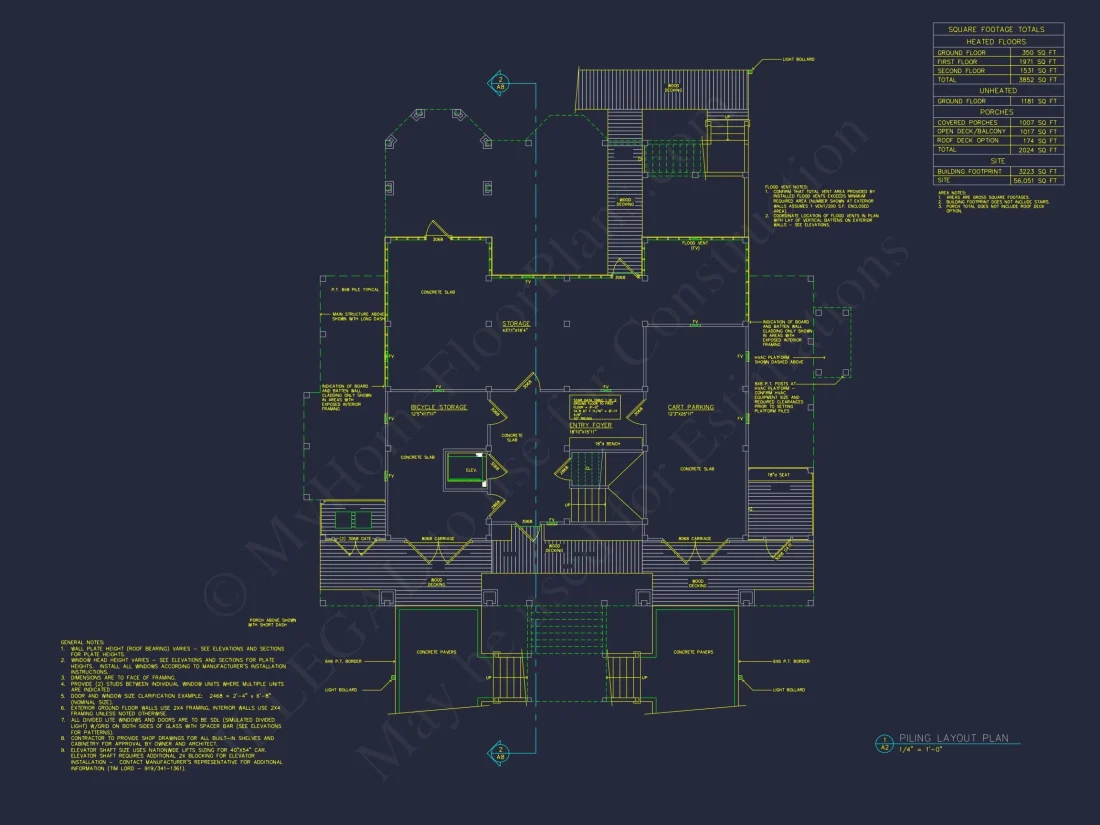 Beach house Plan w/Elevator, 4 Beds, 3 Baths, & Garage