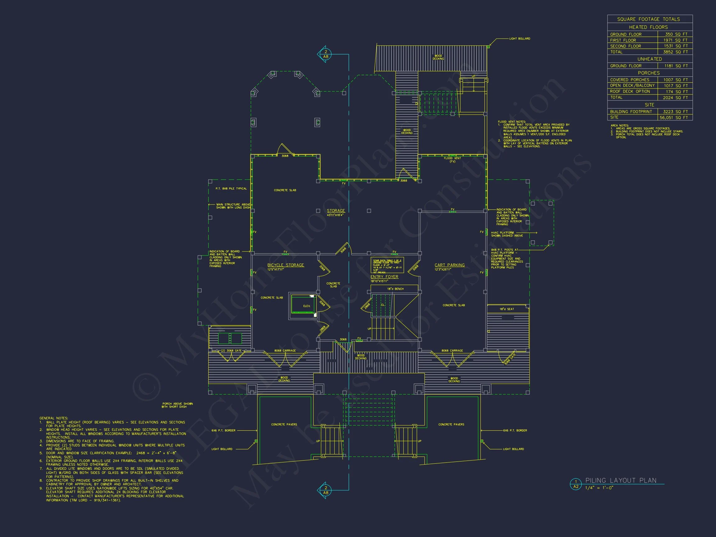 9-1226 HOUSE PLAN - Coastal Farmhouse Home Plan - 4-Bed, 3-Bath, 3,200 SF 11 Beach house Plan w/Elevator, 4 Beds, 3 Baths, & Garage