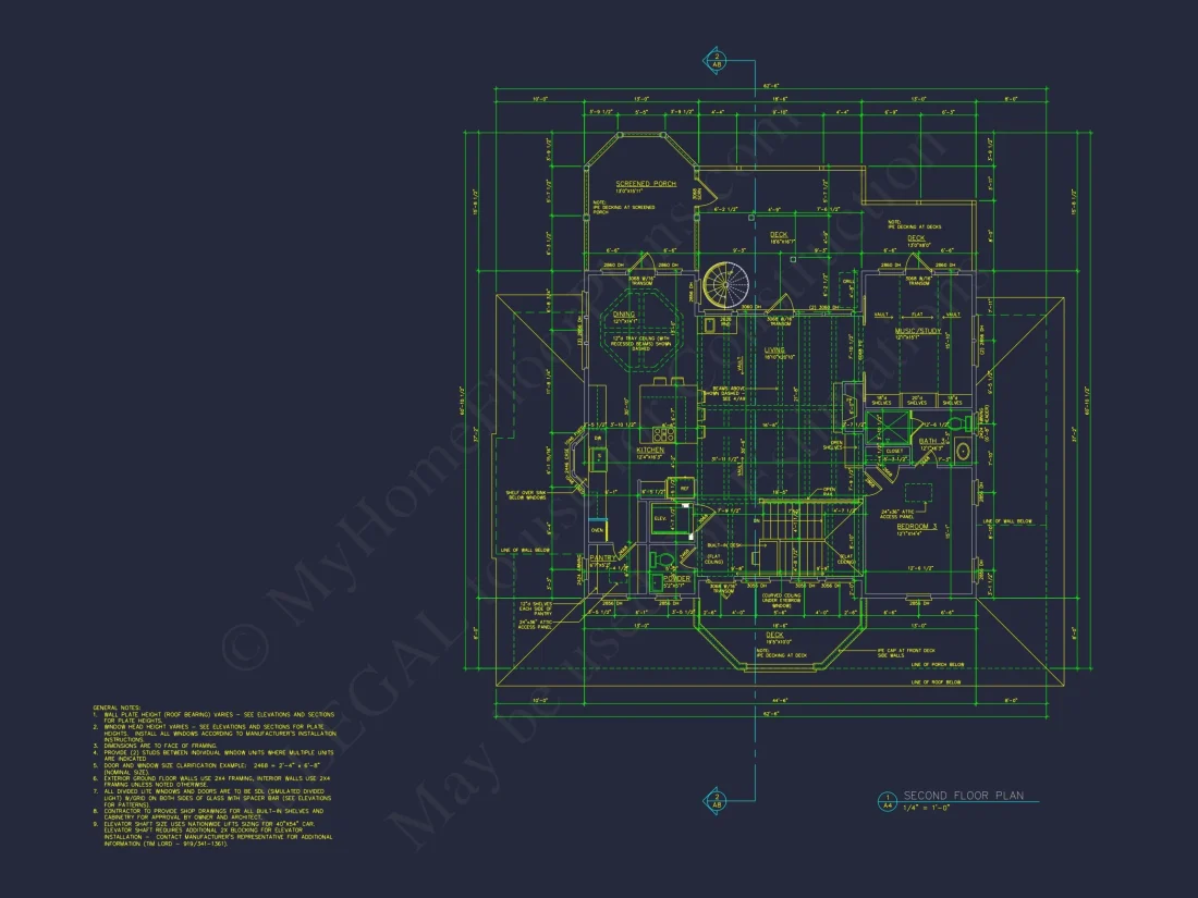 Beach house Plan w/Elevator, 4 Beds, 3 Baths, & Garage