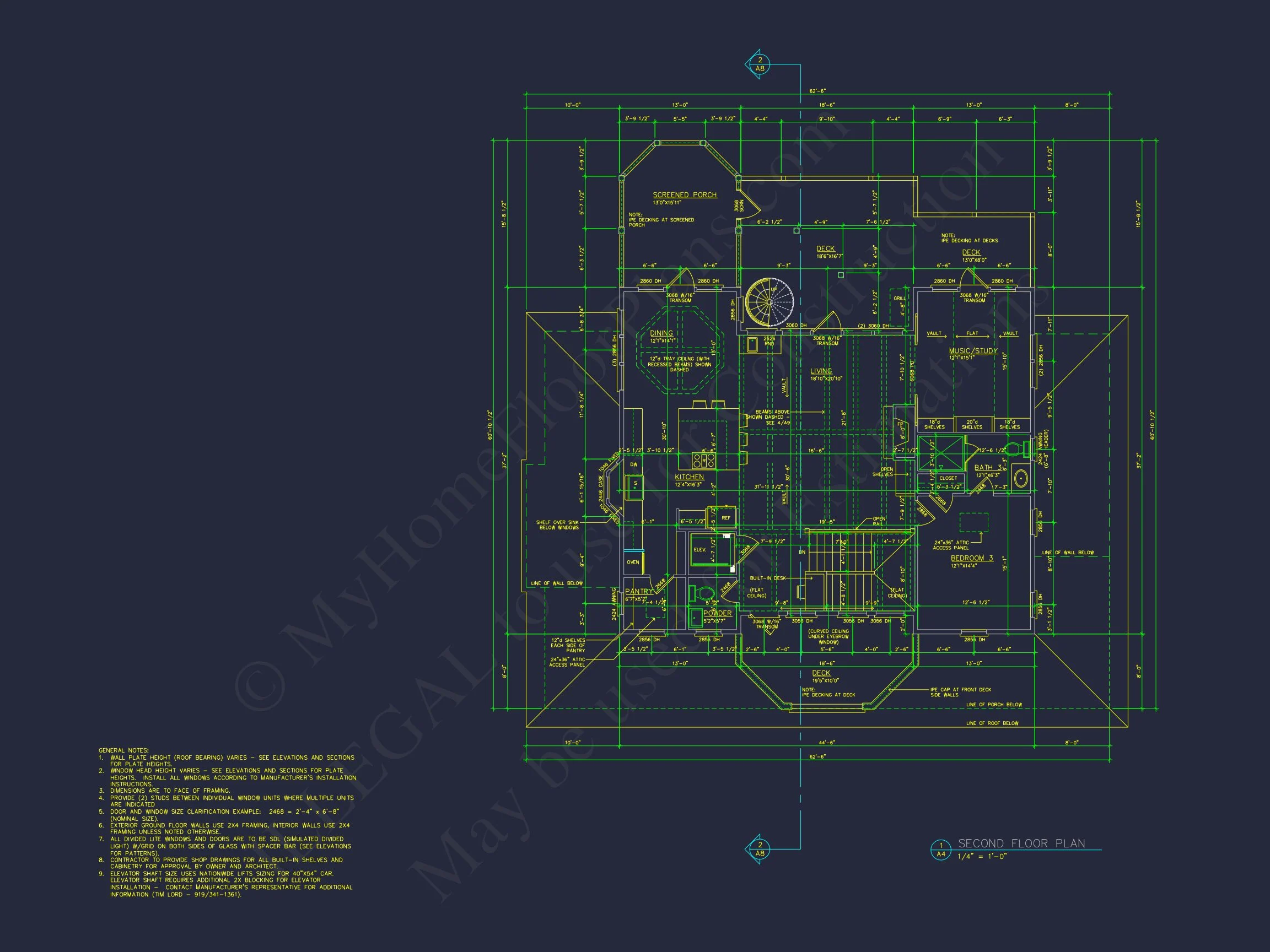 9-1226 HOUSE PLAN - Coastal Farmhouse Home Plan - 4-Bed, 3-Bath, 3,200 SF 10 Beach house Plan w/Elevator, 4 Beds, 3 Baths, & Garage