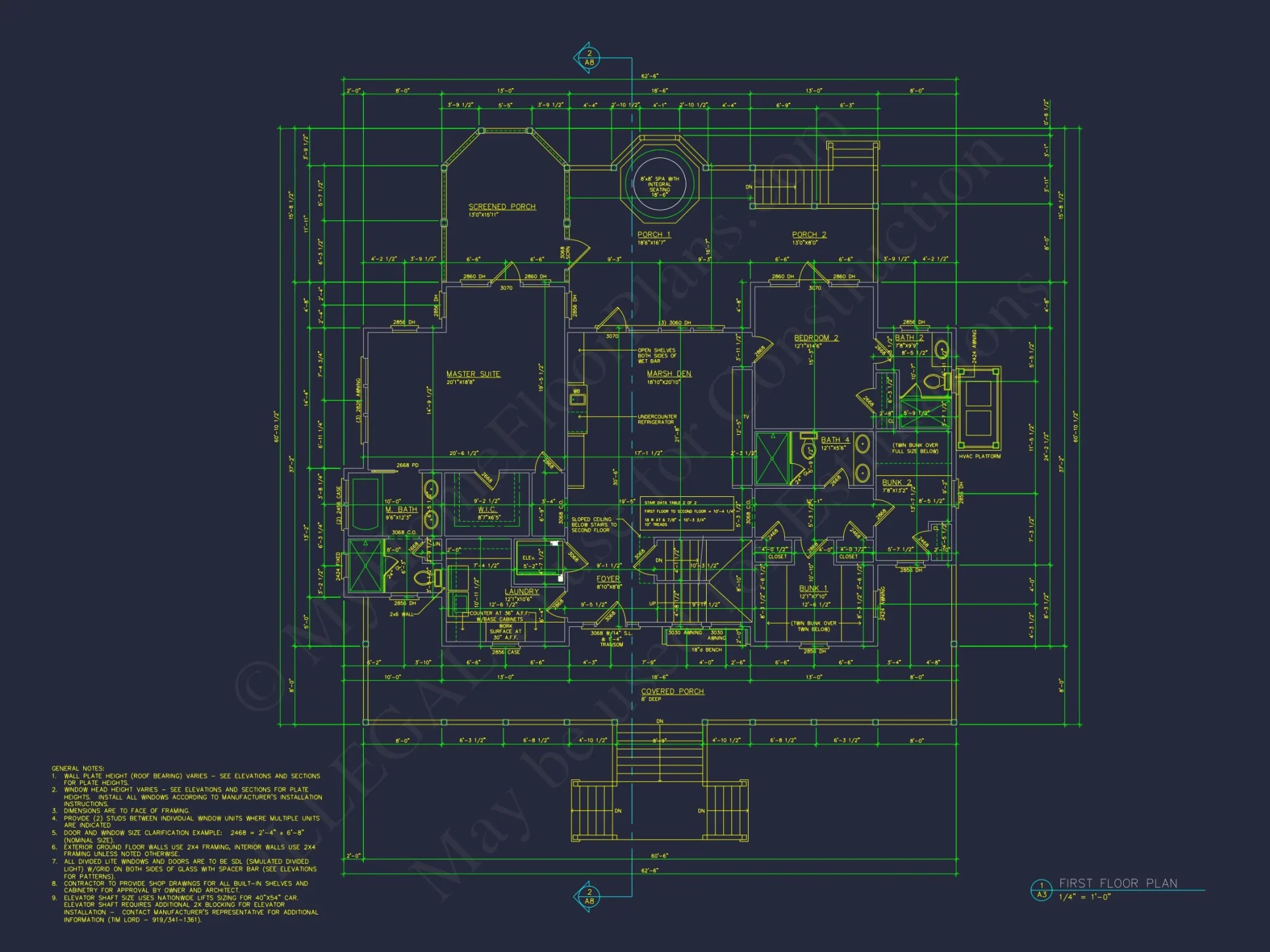 Beach house Plan w/Elevator, 4 Beds, 3 Baths, & Garage