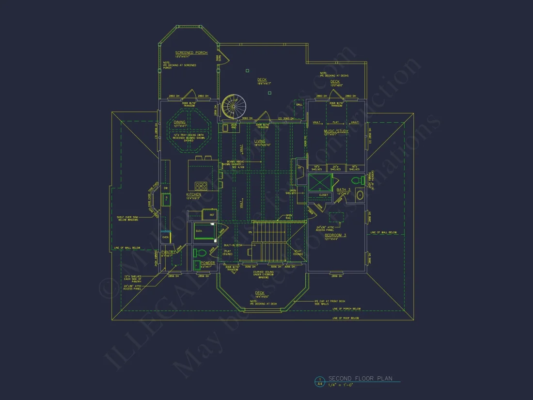 Beach house Plan w/Elevator, 4 Beds, 3 Baths, & Garage