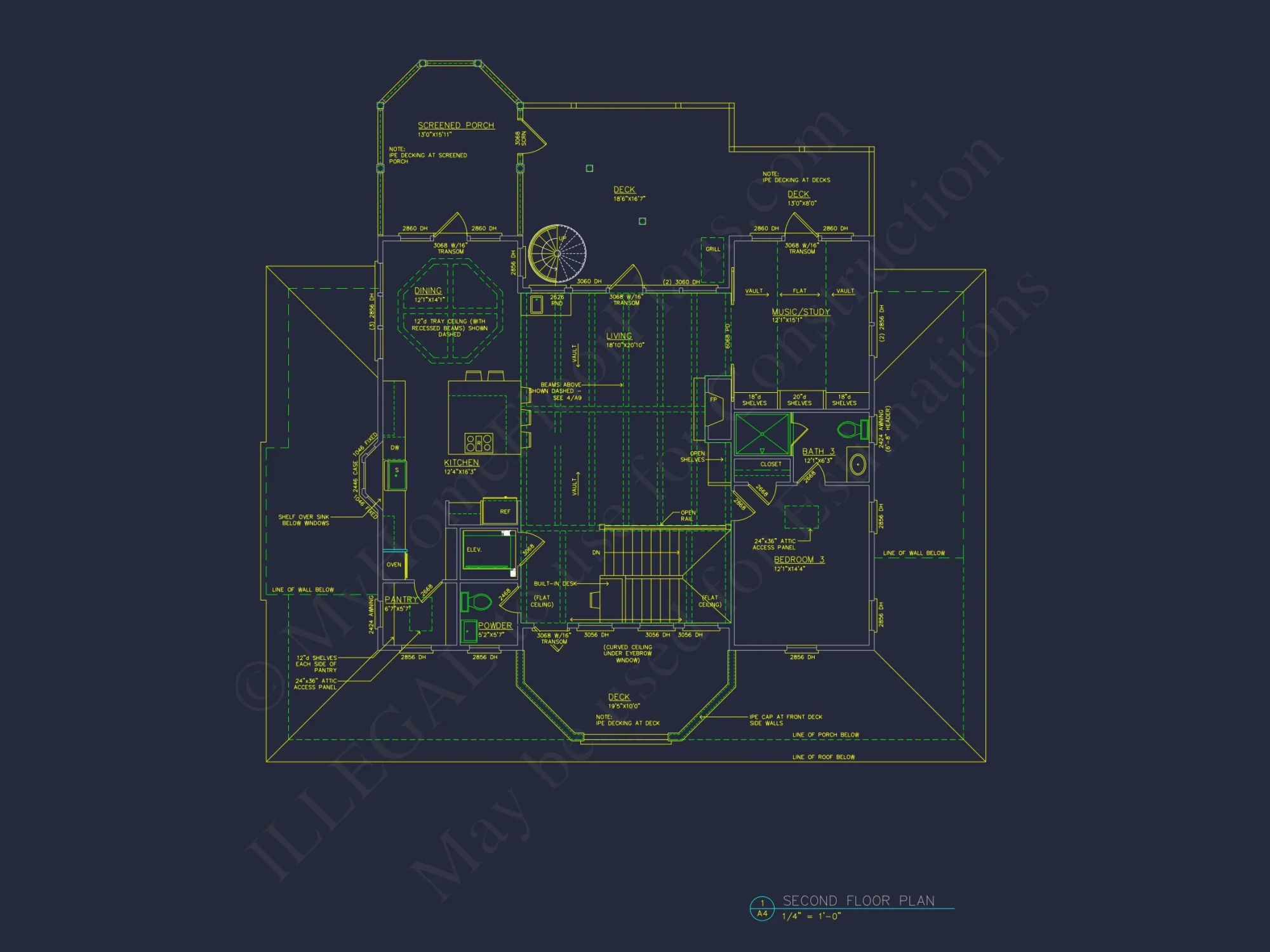 Beach house Plan w/Elevator, 4 Beds, 3 Baths, & Garage