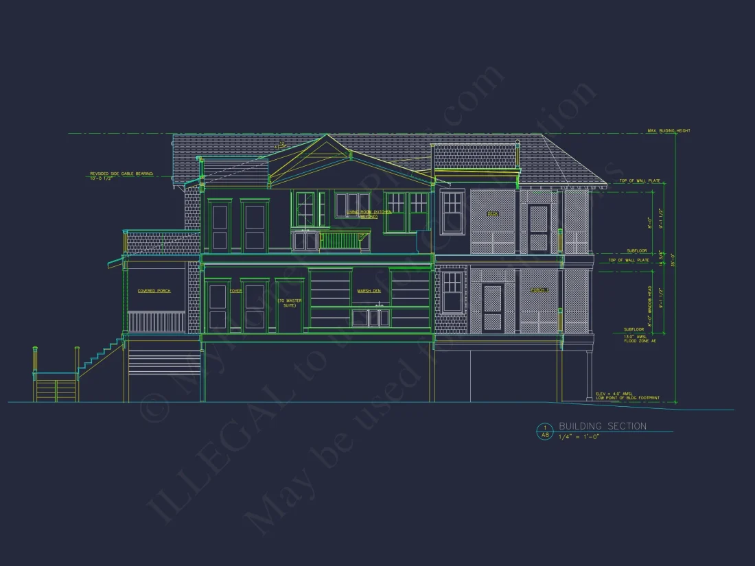 Beach house Plan w/Elevator, 4 Beds, 3 Baths, & Garage