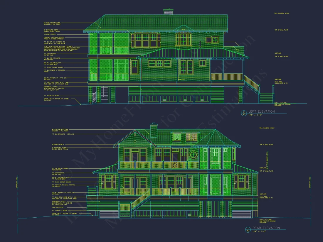 Beach house Plan w/Elevator, 4 Beds, 3 Baths, & Garage