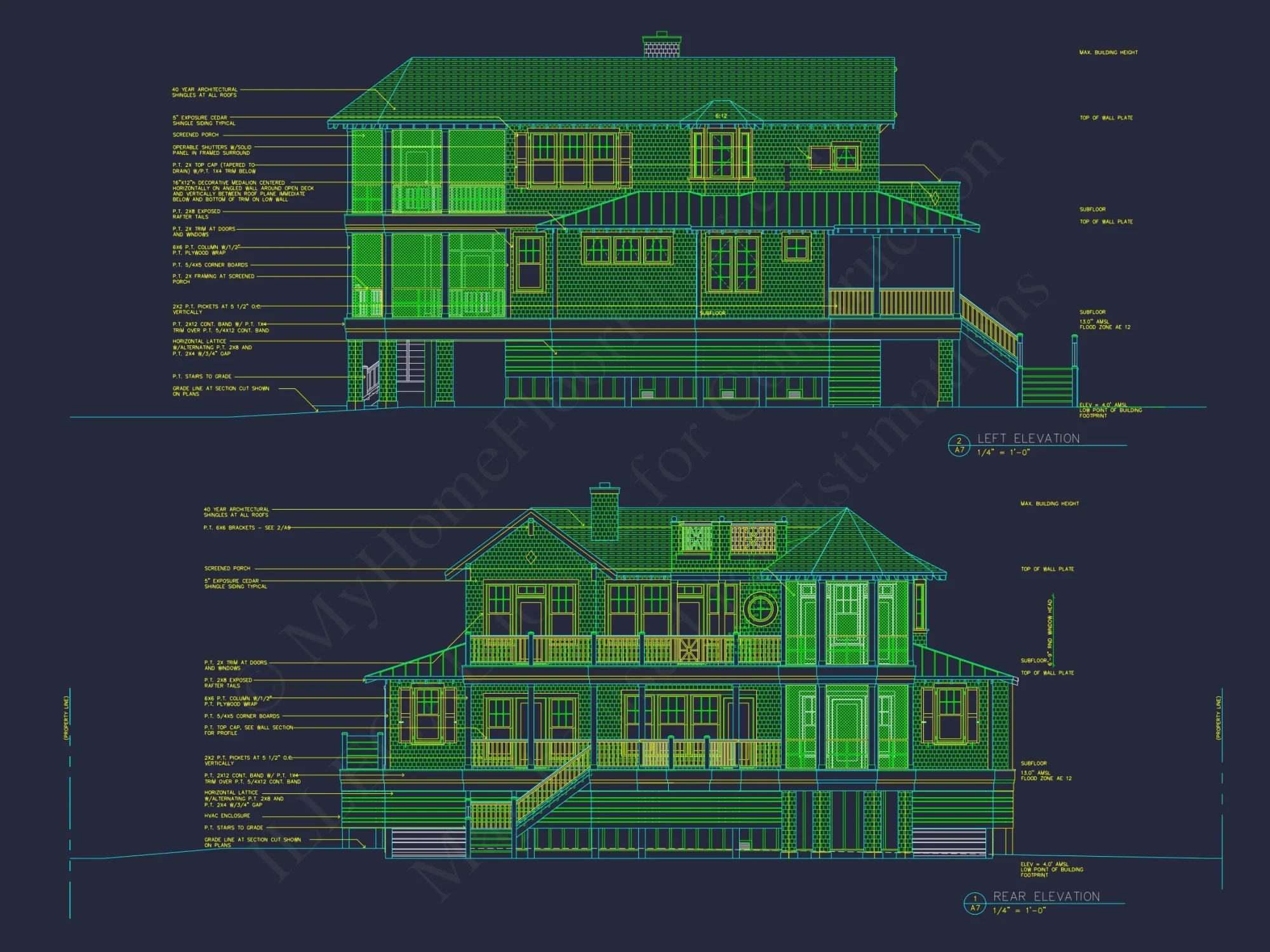 Beach house Plan w/Elevator, 4 Beds, 3 Baths, & Garage