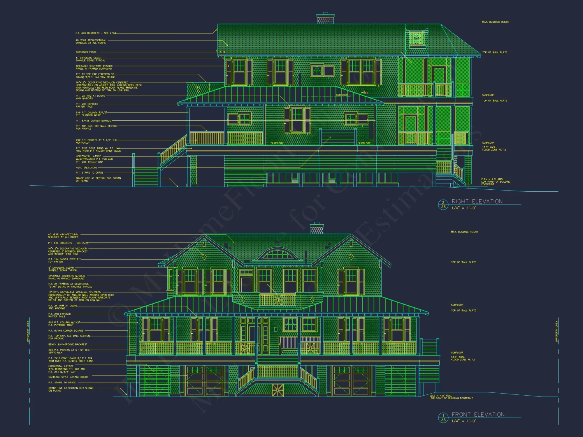 Beach house Plan w/Elevator, 4 Beds, 3 Baths, & Garage