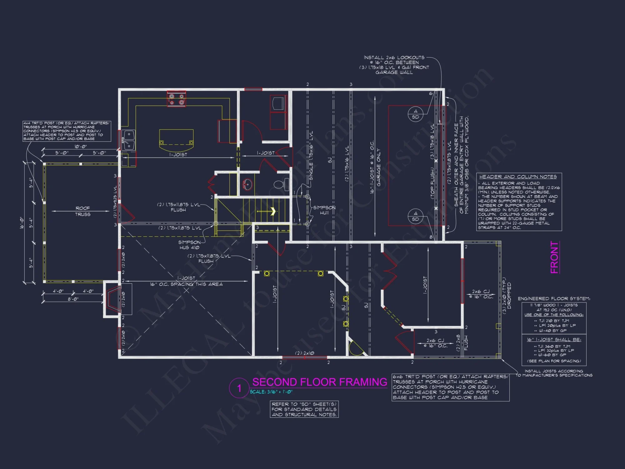 2 Story Craftsman house Plan - 2525 Sq Ft, 4 Beds, 3 Baths, 2 Car Garage Blueprint Design