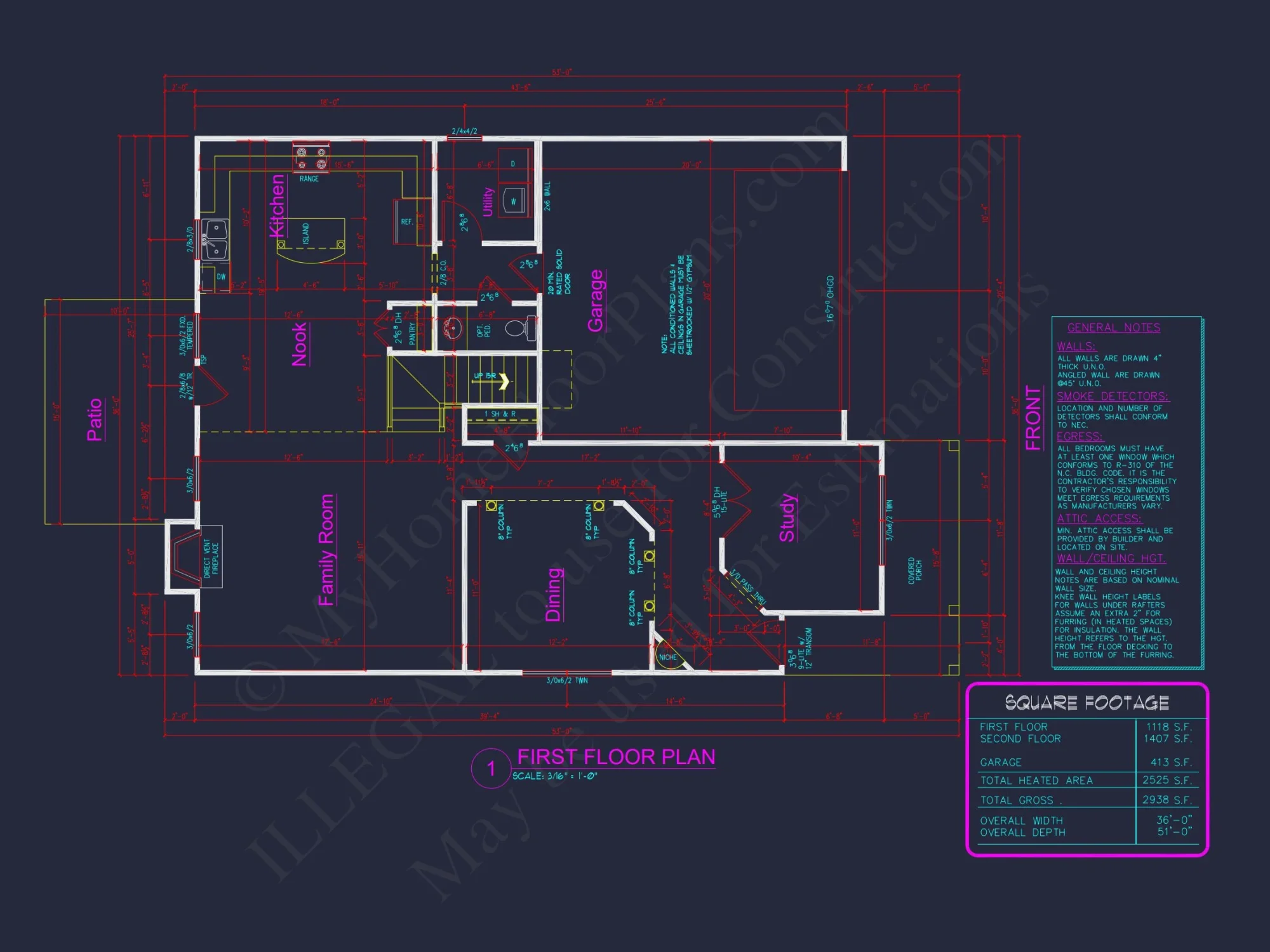 2 Story Craftsman house Plan - 2525 Sq Ft, 4 Beds, 3 Baths, 2 Car Garage Blueprint Design