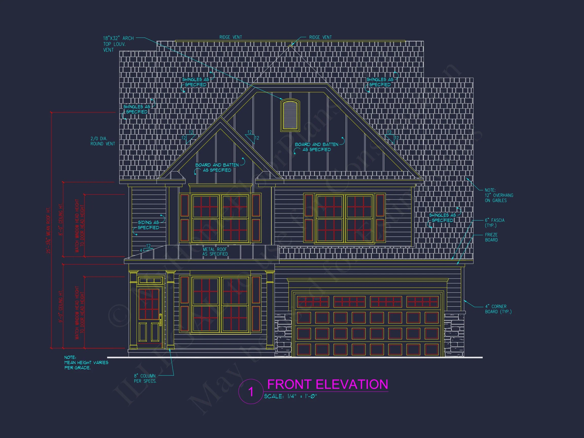 9-1202A HOUSE PLAN -Modern Farmhouse Plan - 4-Bed, 3-Bath, 2,525 SF 3 2 Story Craftsman house Plan - 2525 Sq Ft, 4 Beds, 3 Baths, 2 Car Garage Blueprint Design