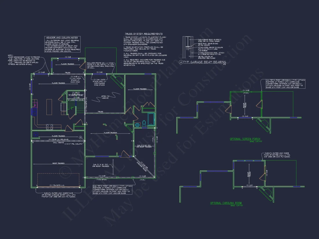 Modern house Floor Plan with 4 Bedrooms, 2-Car Garage & CAD Design