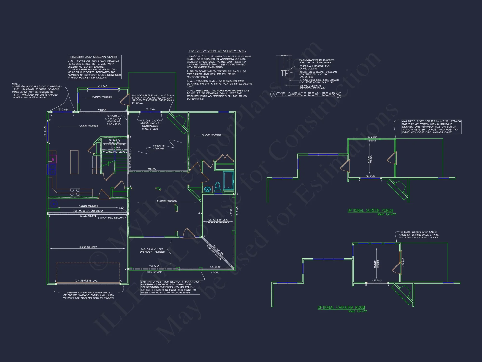 Modern house Floor Plan with 4 Bedrooms, 2-Car Garage & CAD Design