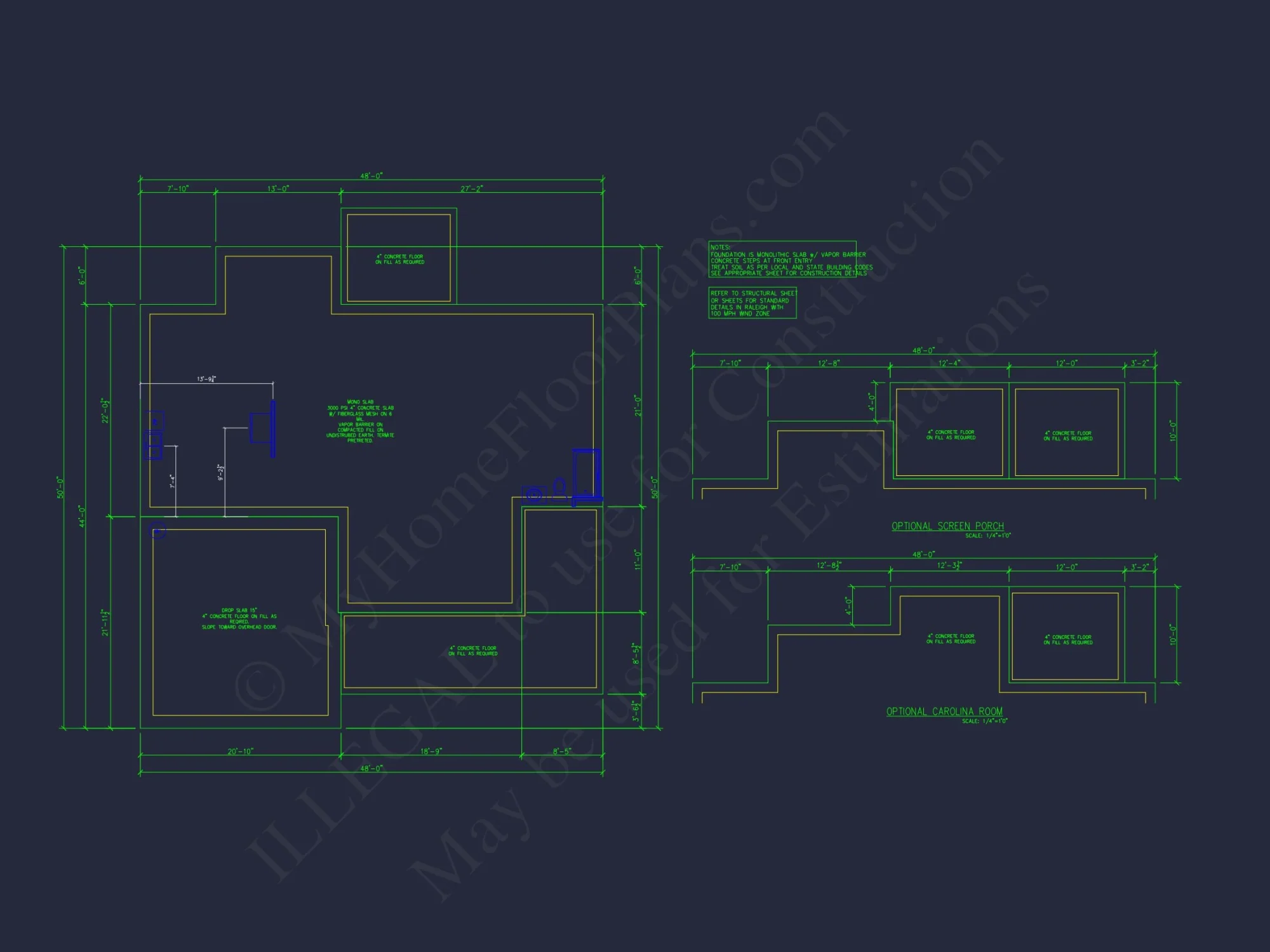 Modern house Floor Plan with 4 Bedrooms, 2-Car Garage & CAD Design
