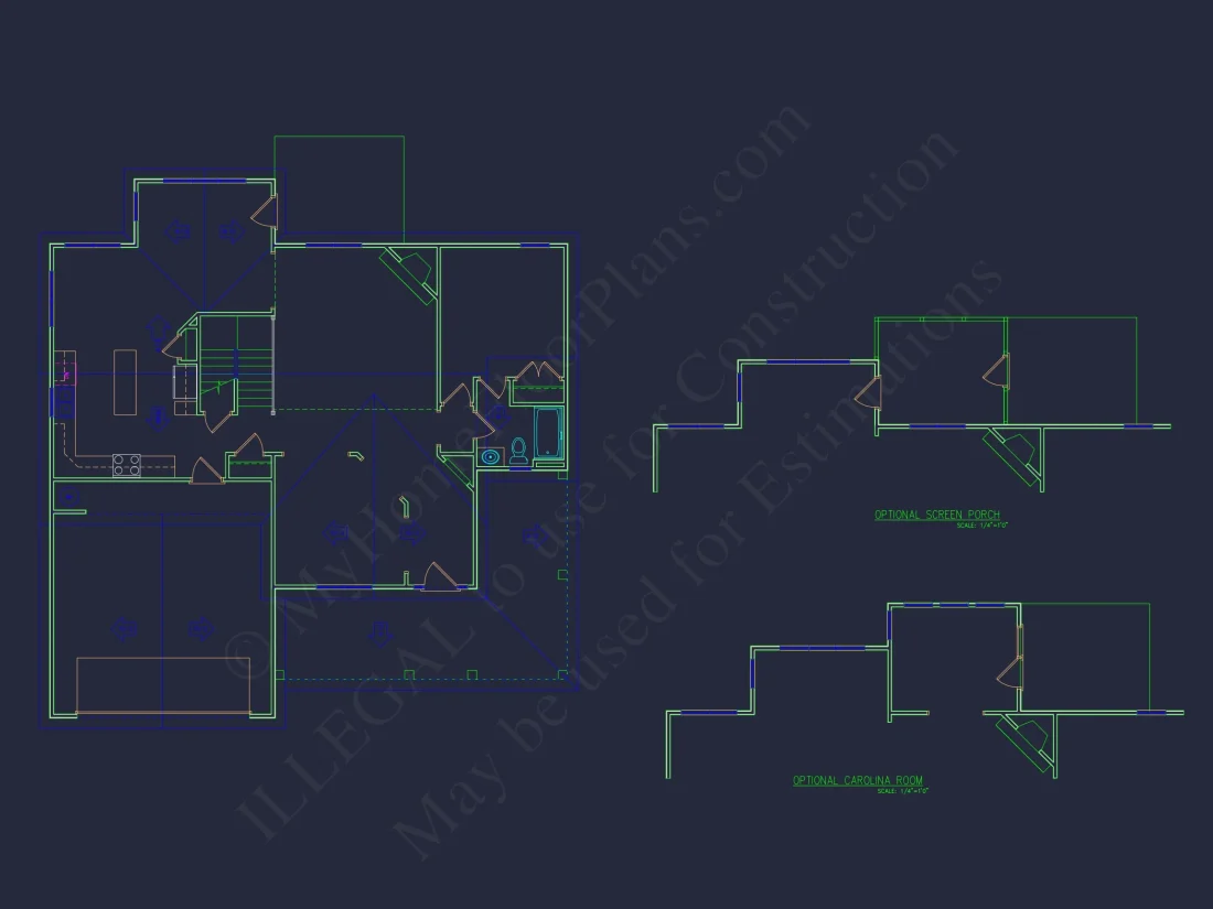 Modern house Floor Plan with 4 Bedrooms, 2-Car Garage & CAD Design