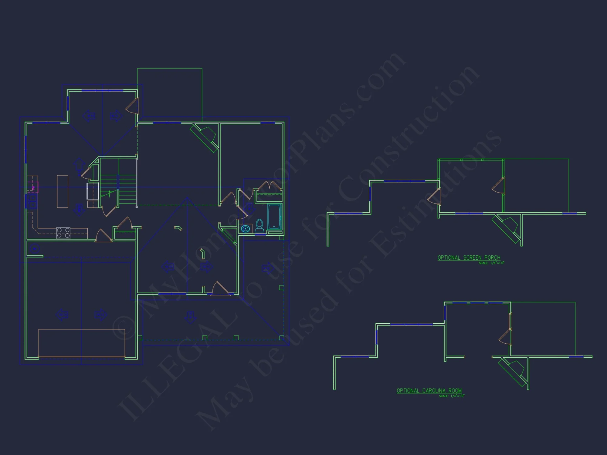 Modern house Floor Plan with 4 Bedrooms, 2-Car Garage & CAD Design