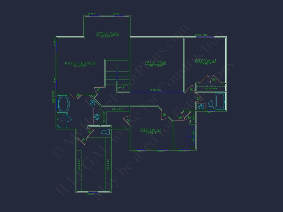 Modern house Floor Plan with 4 Bedrooms, 2-Car Garage & CAD Design