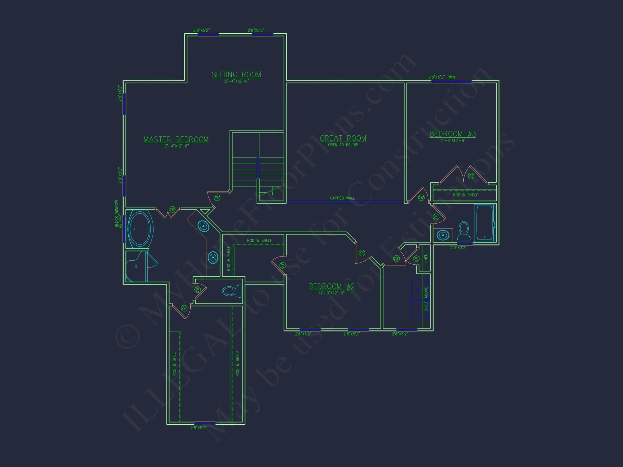 Modern house Floor Plan with 4 Bedrooms, 2-Car Garage & CAD Design