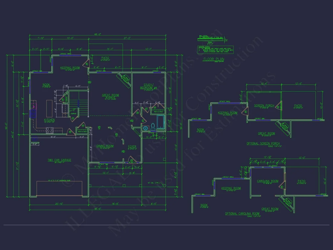 Modern house Floor Plan with 4 Bedrooms, 2-Car Garage & CAD Design
