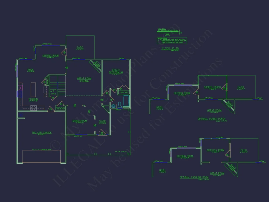 Modern house Floor Plan with 4 Bedrooms, 2-Car Garage & CAD Design