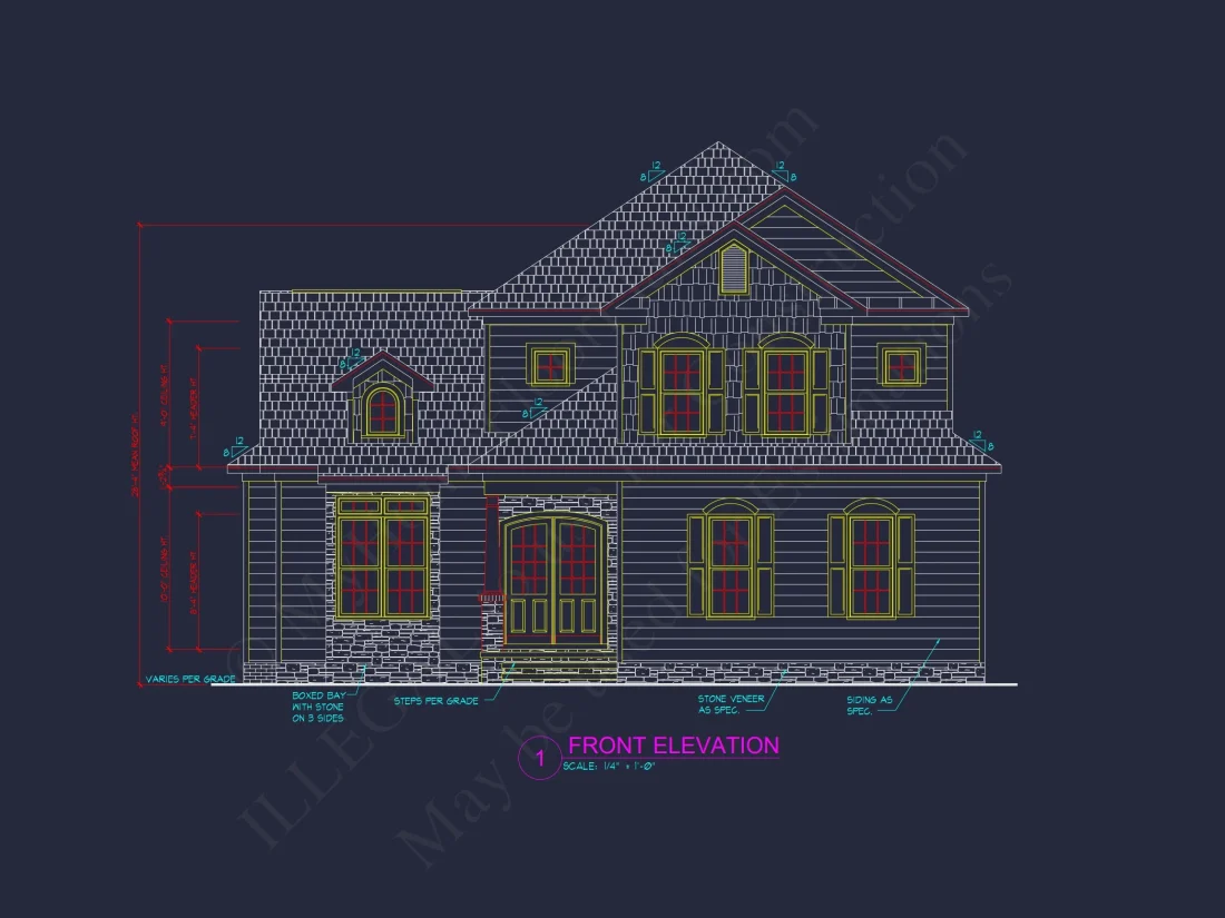 Stylish 2-Story house Plan with 3 Beds, 2 Baths & CAD Design