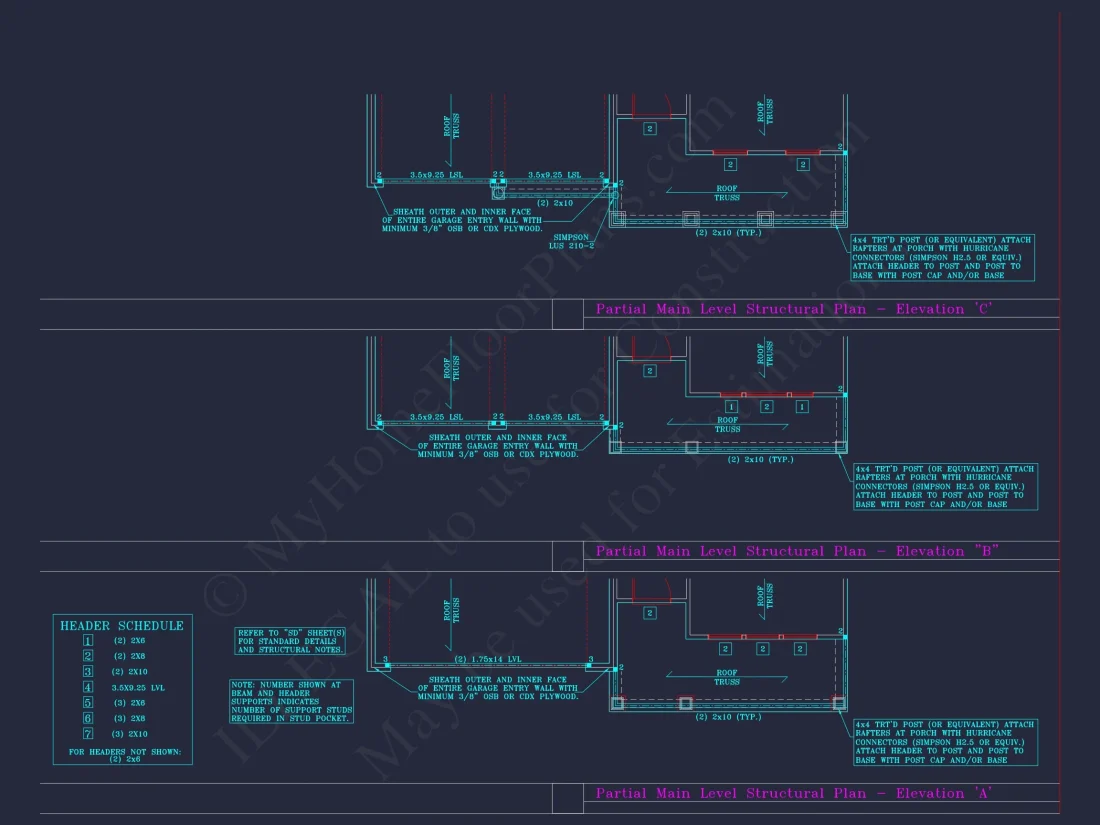 Craftsman-Style house Floor Plan: 2-Story CAD Designs with 3 Beds