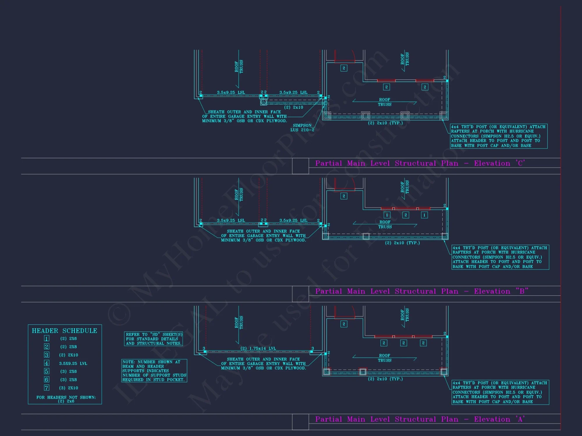 Craftsman-Style house Floor Plan: 2-Story CAD Designs with 3 Beds