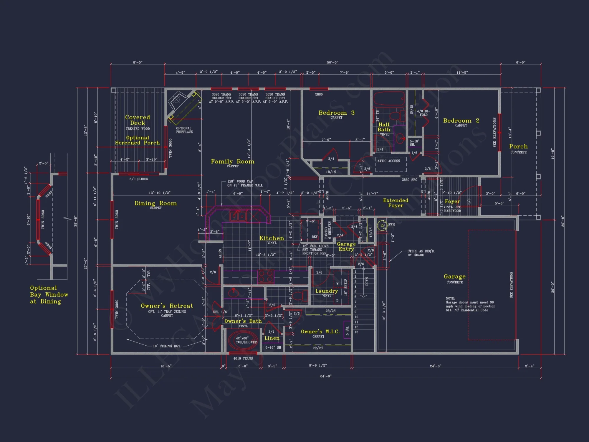 Craftsman-Style house Floor Plan: 2-Story CAD Designs with 3 Beds