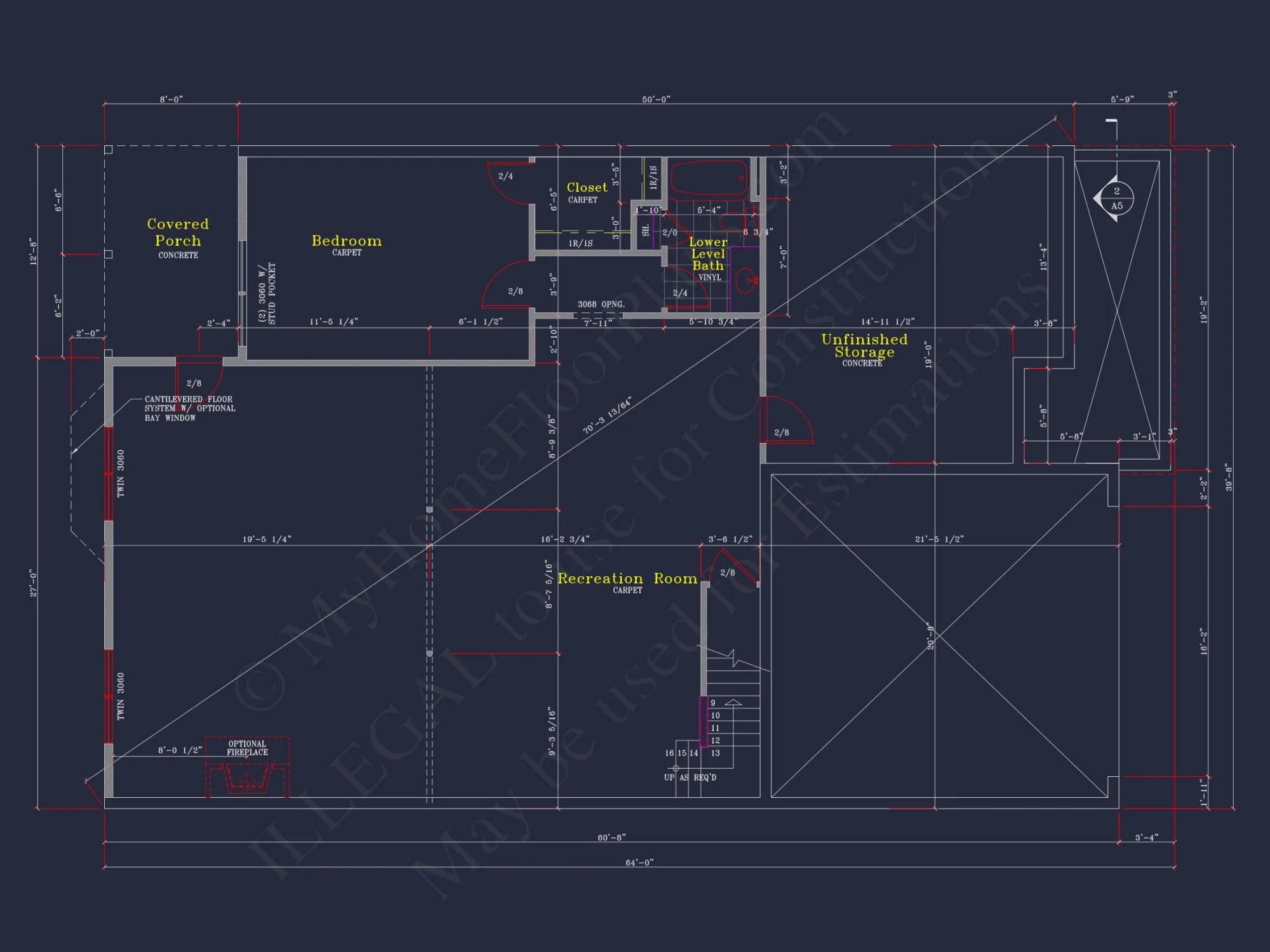 Craftsman-Style house Floor Plan: 2-Story CAD Designs with 3 Beds