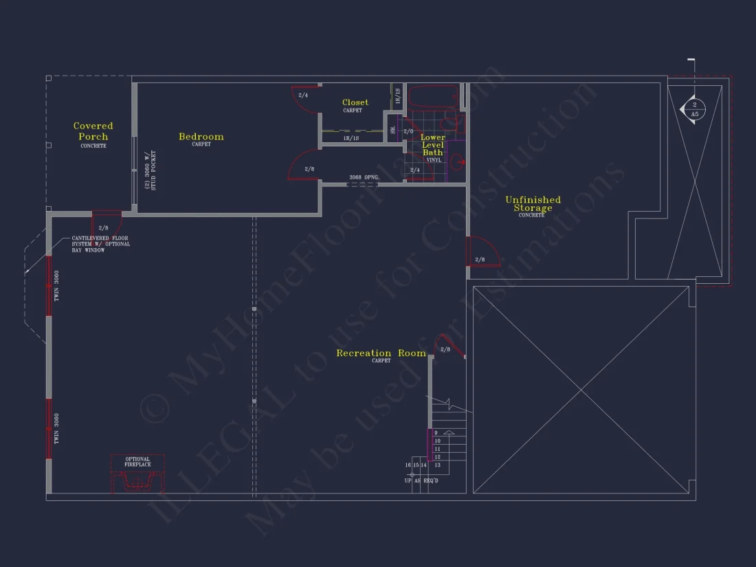 Craftsman-Style house Floor Plan: 2-Story CAD Designs with 3 Beds