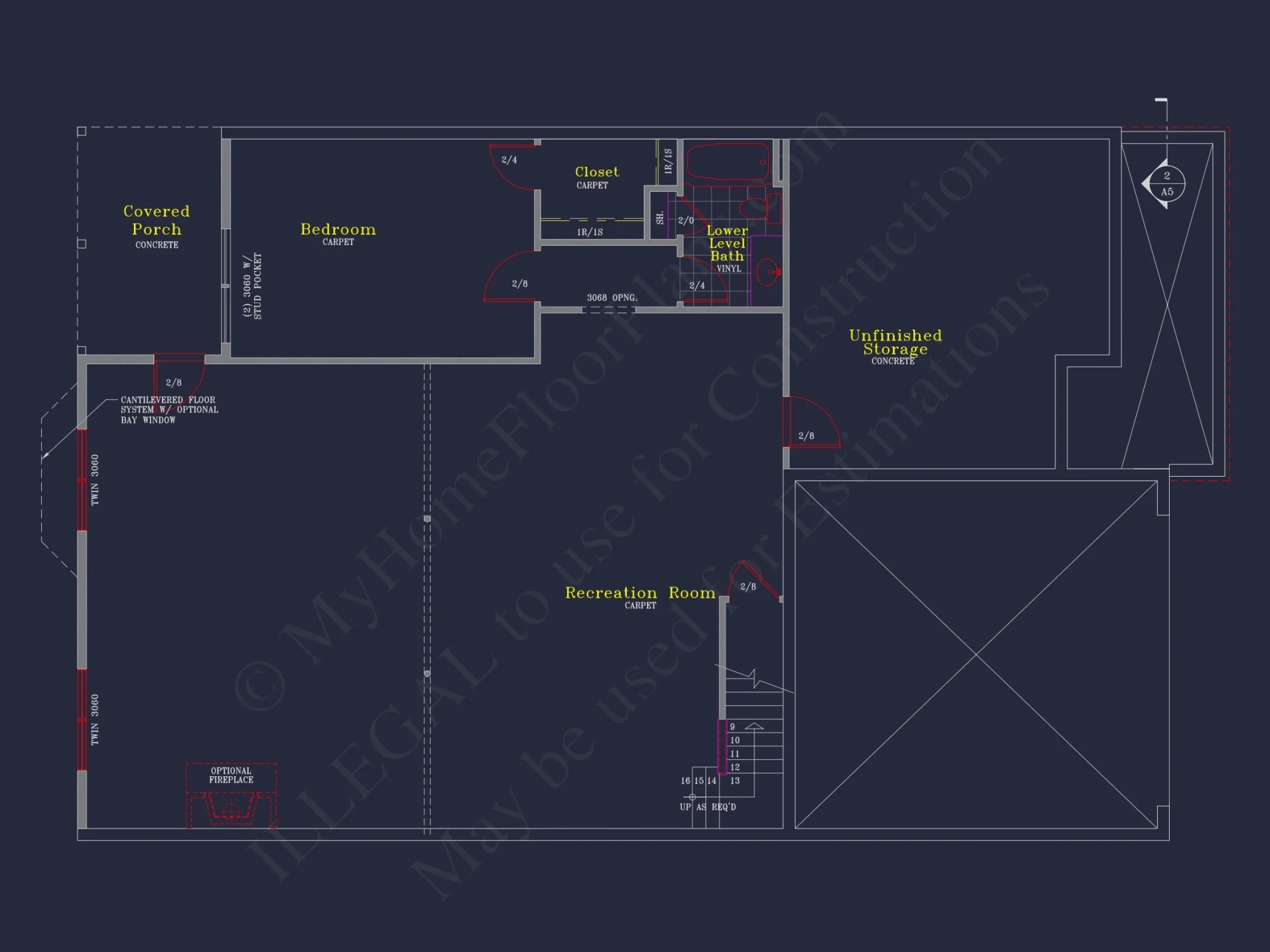 Craftsman-Style house Floor Plan: 2-Story CAD Designs with 3 Beds