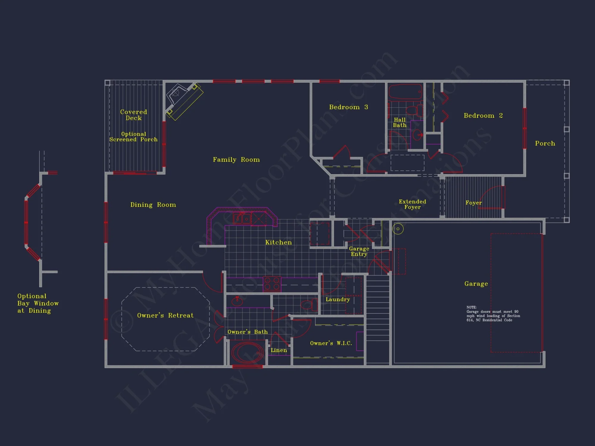 Craftsman-Style house Floor Plan: 2-Story CAD Designs with 3 Beds