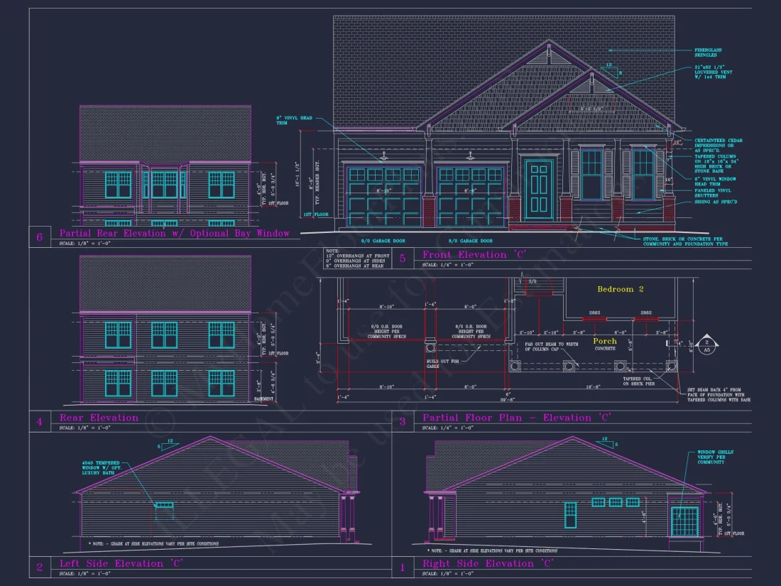 Craftsman-Style house Floor Plan: 2-Story CAD Designs with 3 Beds