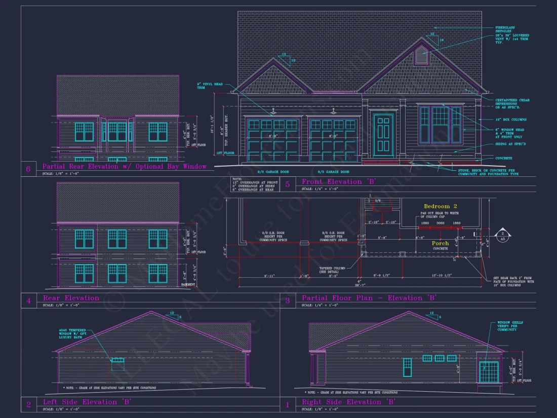 Craftsman-Style house Floor Plan: 2-Story CAD Designs with 3 Beds