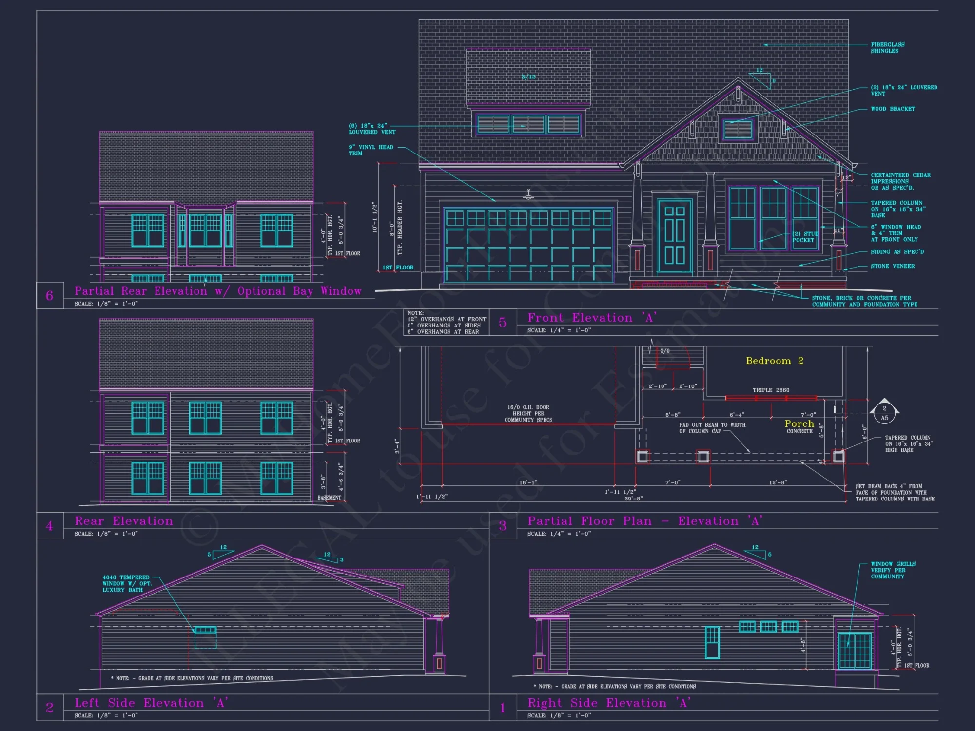 Craftsman-Style house Floor Plan: 2-Story CAD Designs with 3 Beds