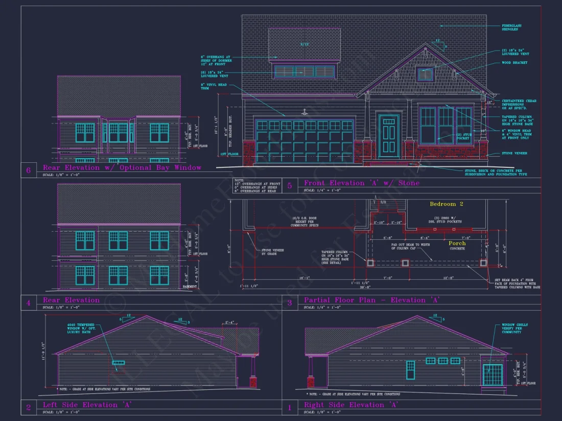 Craftsman-Style house Floor Plan: 2-Story CAD Designs with 3 Beds