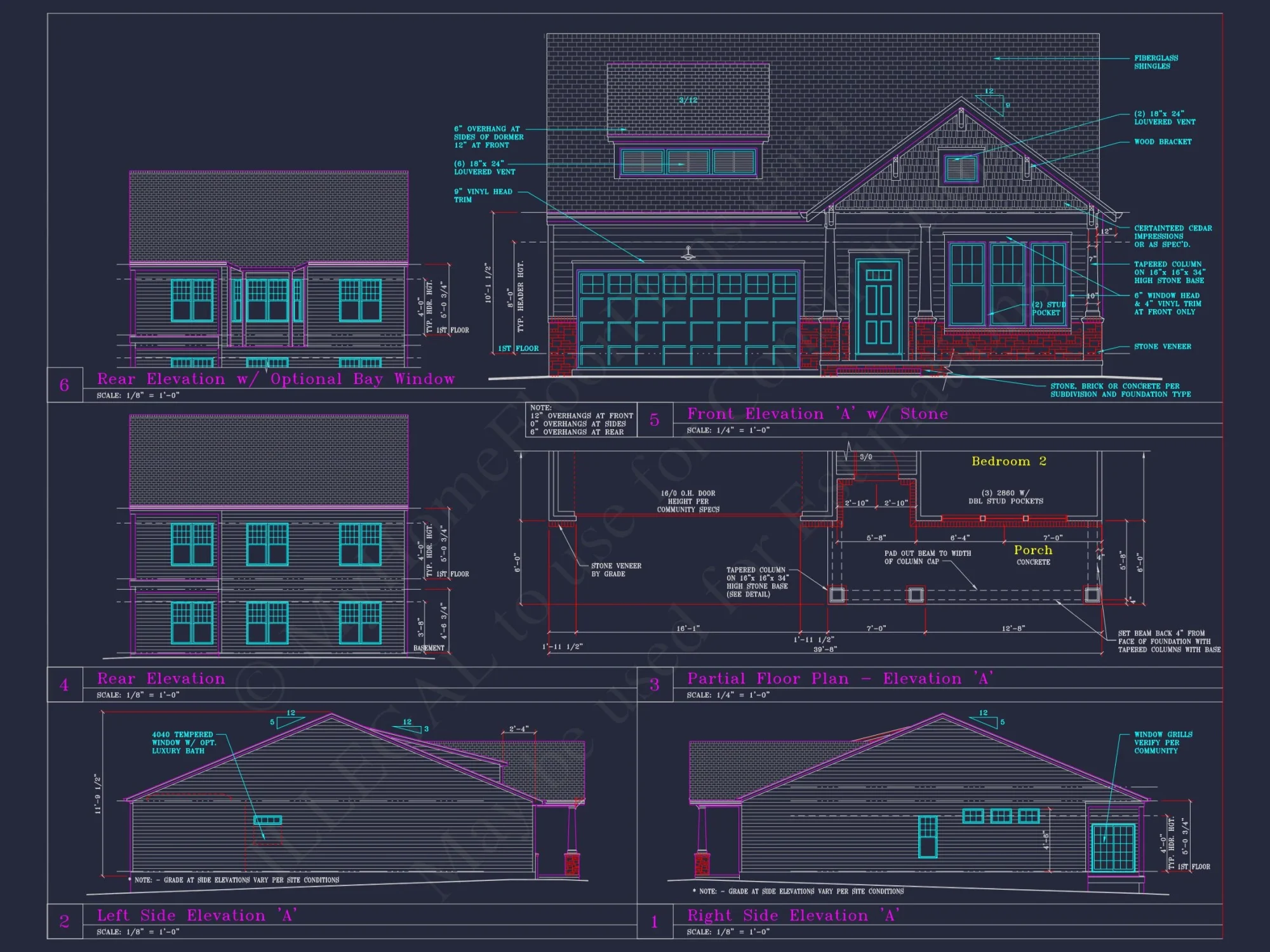 Craftsman-Style house Floor Plan: 2-Story CAD Designs with 3 Beds