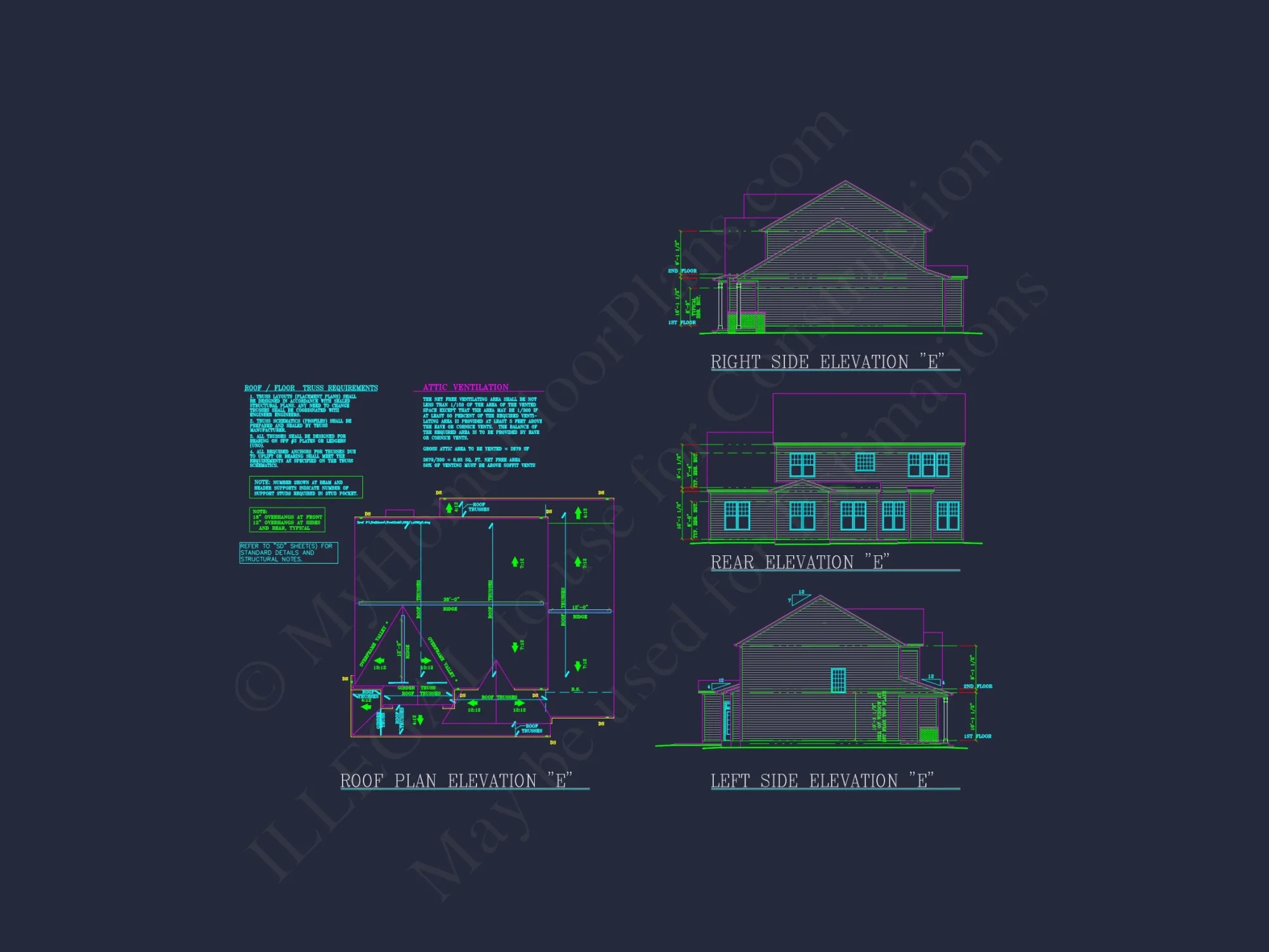 house Plan Blueprint: Spacious 4-Bed, 2-Story Design with 3 Garages